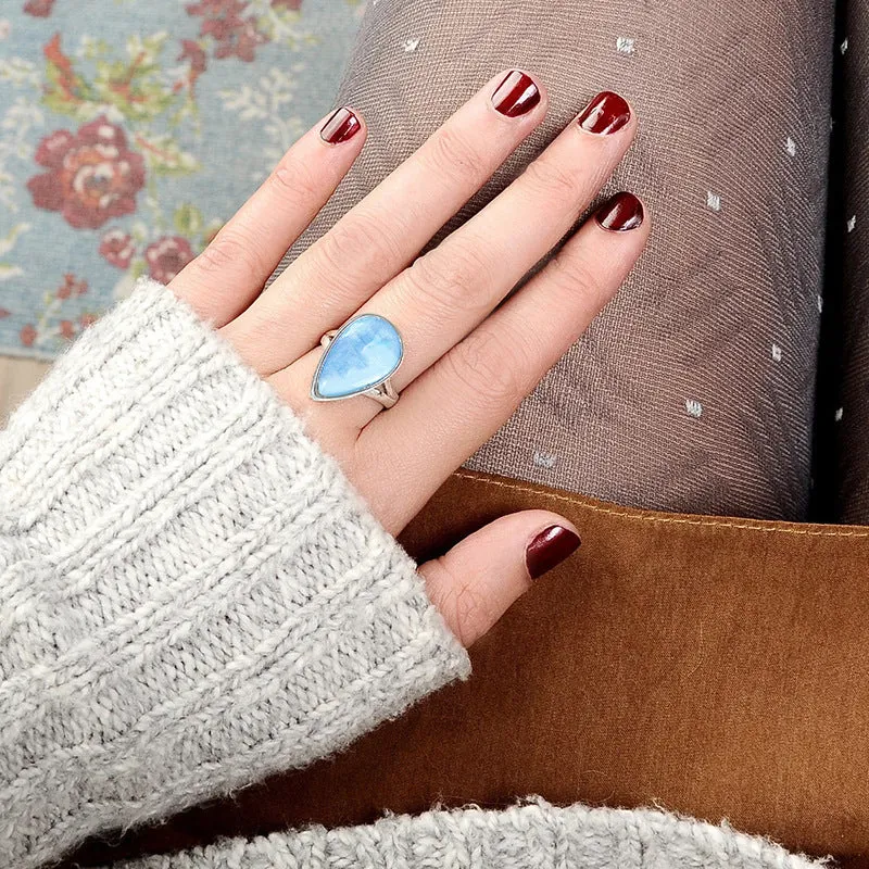 Blue Water Drop Exquisite Ring for Women copper electroplated geometric drop shape A077 white gold colour