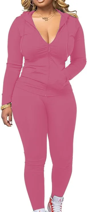 Women's casual long-sleeved zipper hoodie and pants two-piece set in milk silk fleece, available in gray and other colours