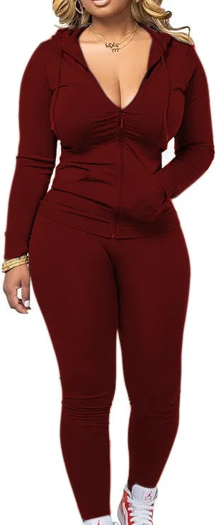 Women's casual long-sleeved zipper hoodie and pants two-piece set in milk silk fleece, available in gray and other colours