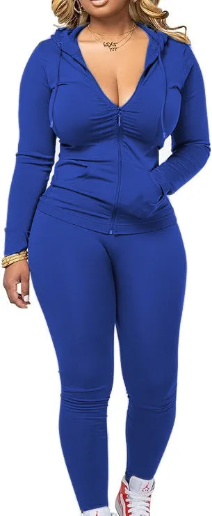 Women's casual long-sleeved zipper hoodie and pants two-piece set in milk silk fleece, available in gray and other colours