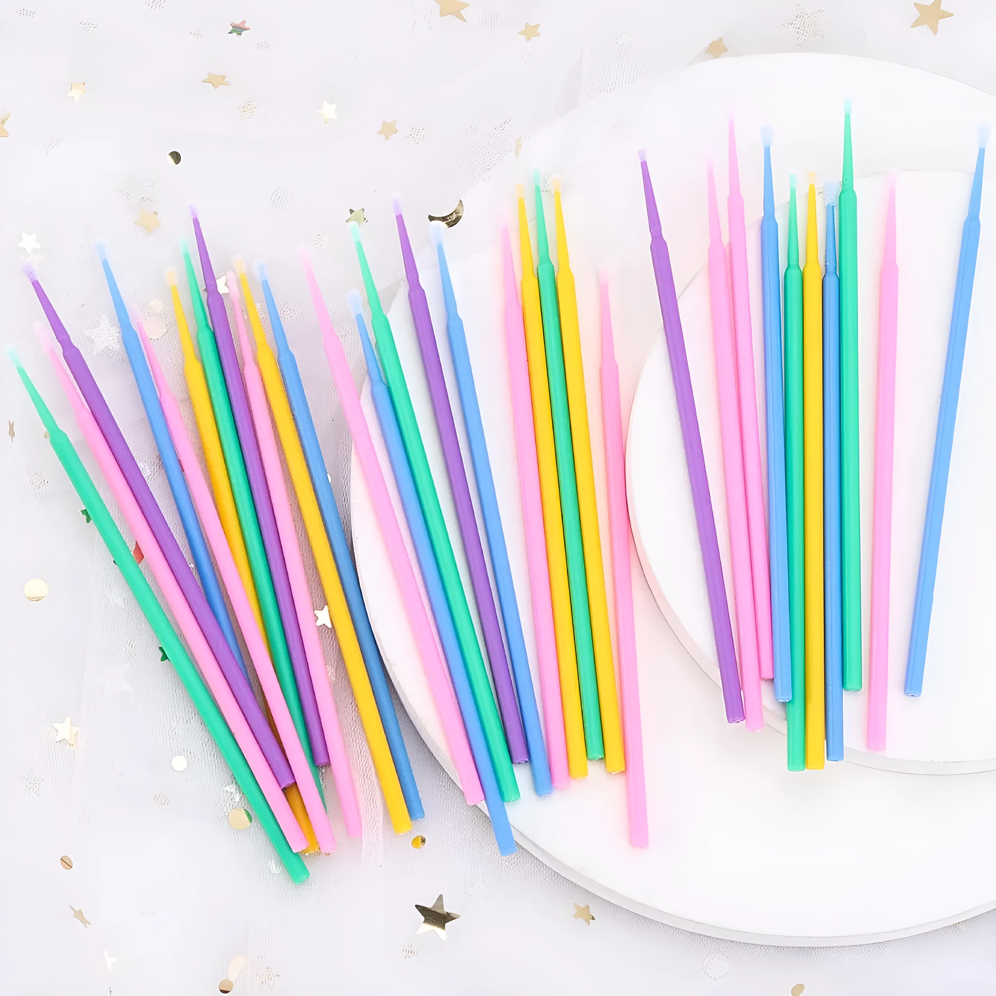 Disposable micro applicator brushes with bendable shafts and flock tips for makeup application