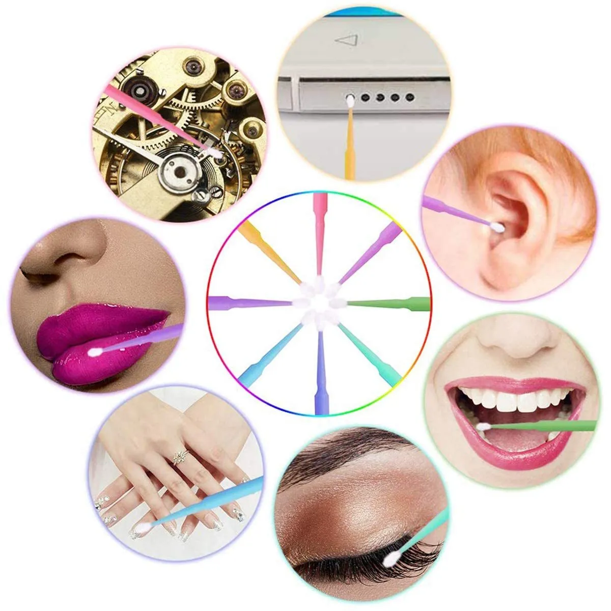 Disposable micro applicator brushes with bendable shafts and flock tips for makeup application