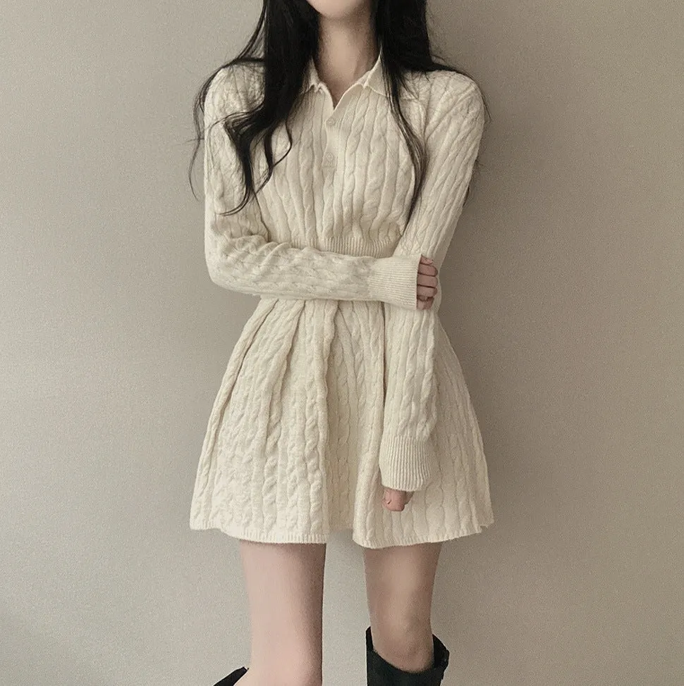 Women's knitted sweater and pleated skirt slim fit matching set in apricot with splicing design