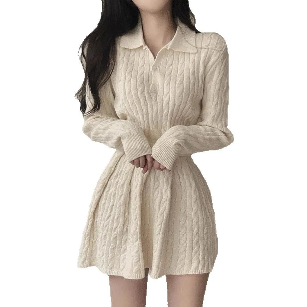 Women's knitted sweater and pleated skirt slim fit matching set in apricot with splicing design