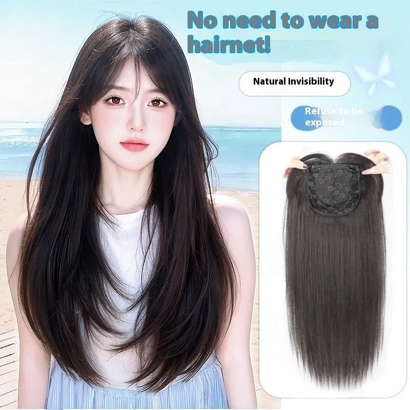 Full-head long straight layered wig in synthetic fibre with wear-free hair net