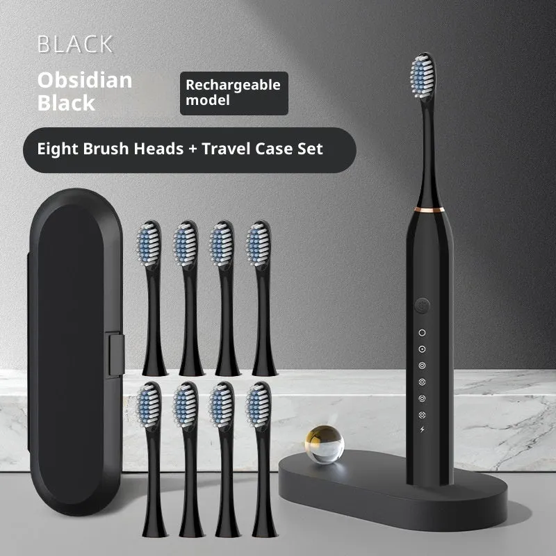 Rechargeable soft-bristle electric toothbrush with magnetic motor, USB charging, sterilization, and 8 brush heads in travel box