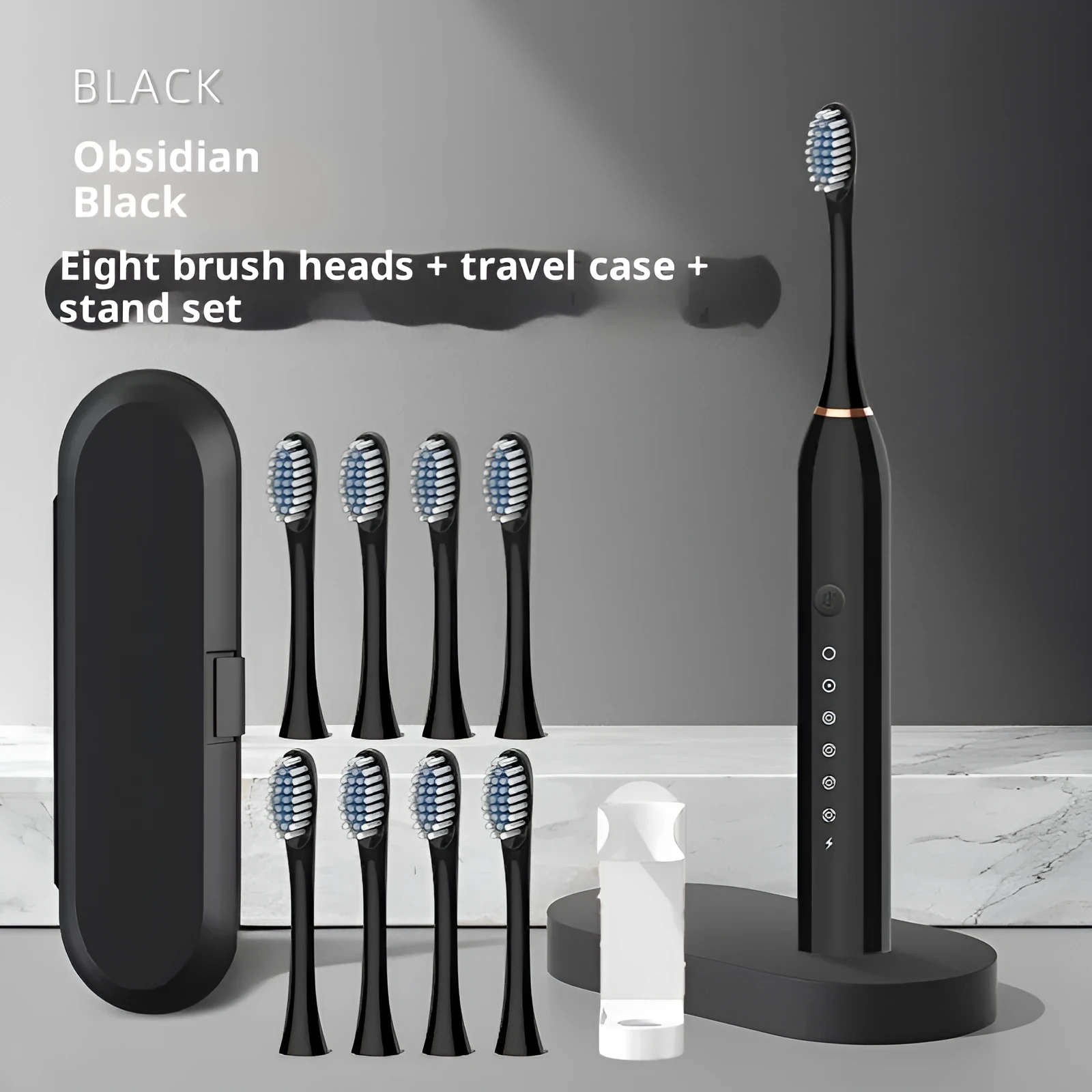 Rechargeable soft-bristle electric toothbrush with magnetic motor, USB charging, sterilization, and 8 brush heads in travel box