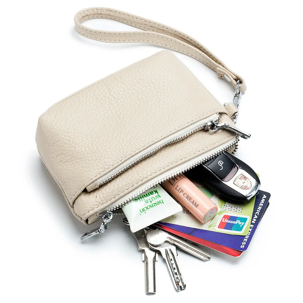 Women's small genuine leather wallet in solid colour with sewing thread detail, retro style, eight colour options available