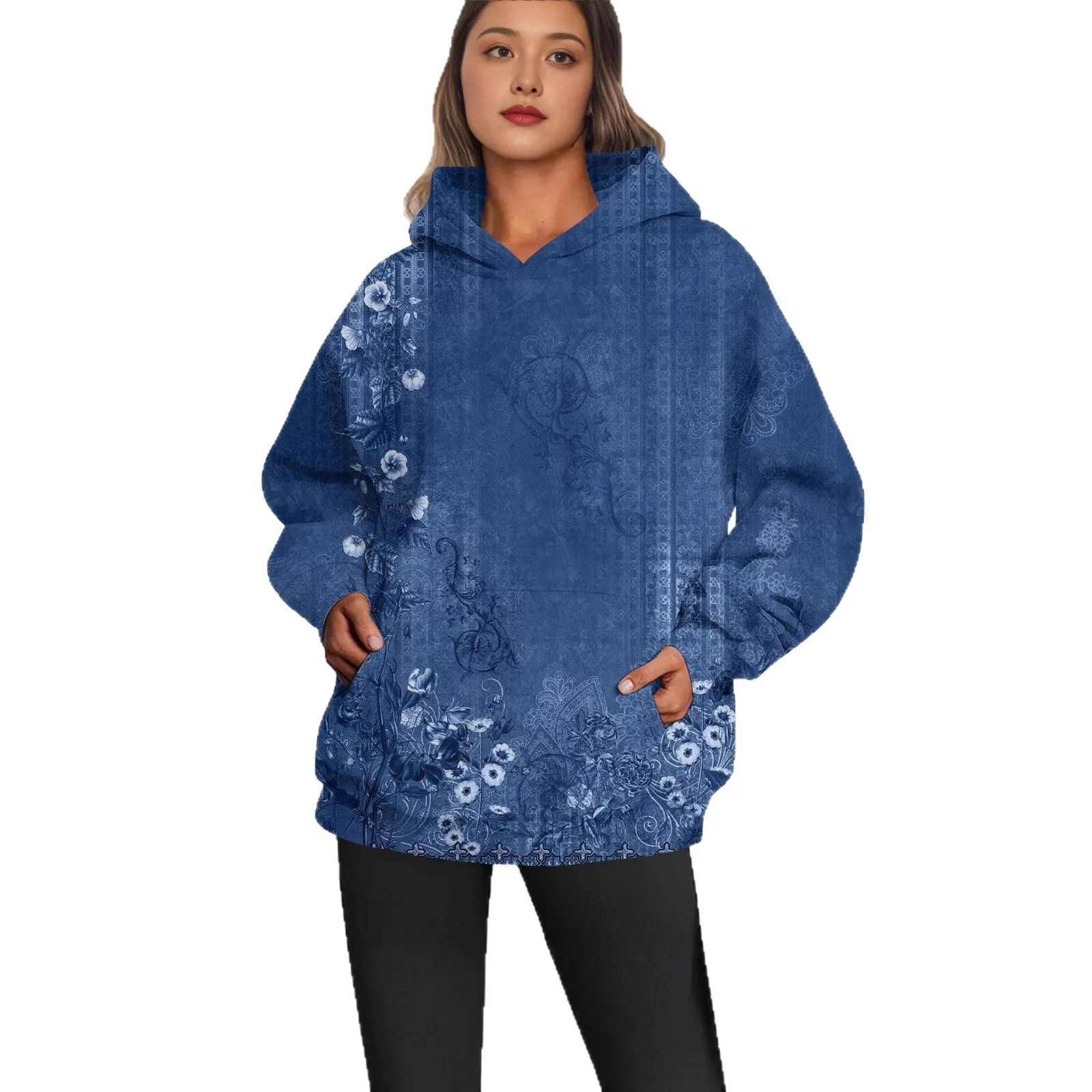 Ladies casual printed hooded top in polyester with hood, multiple colour options and sizes available