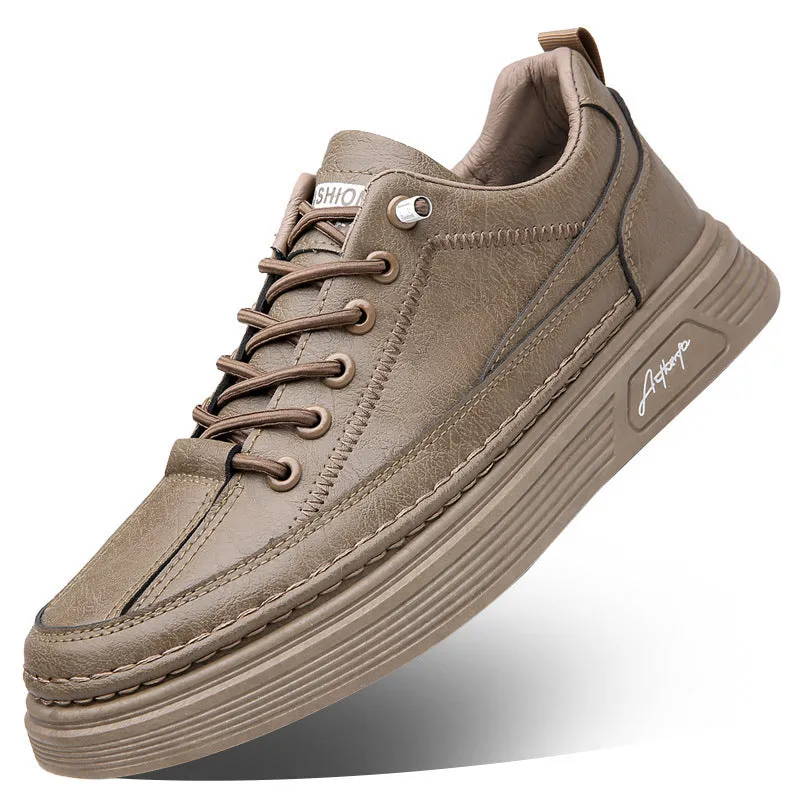 Men's casual shoes with black artificial PU upper, rubber sole, elastic band, low-top round-toe design