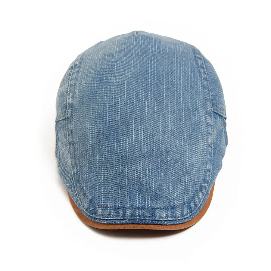 Retro men's cotton beret with dome crown in blue on white background