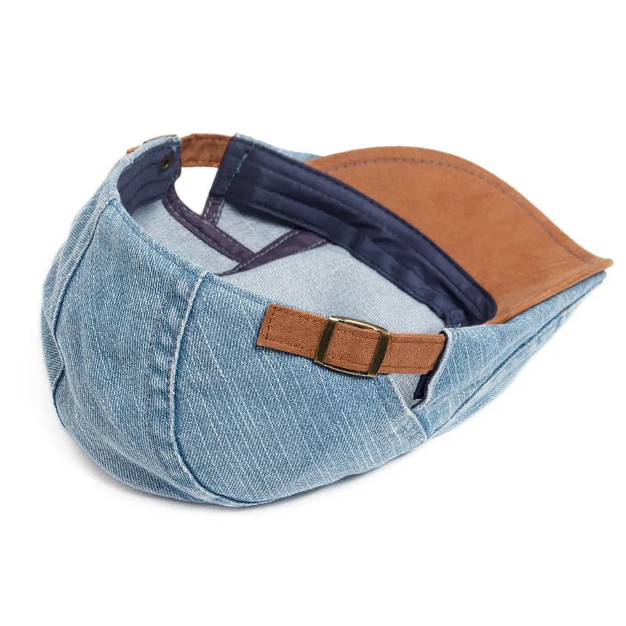 Retro men's cotton beret with dome crown in blue on white background