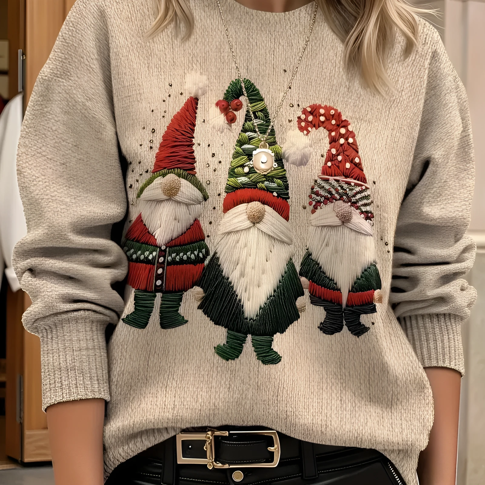 Christmas sweater with Santa Claus 3D pattern round neck pullover in polyester