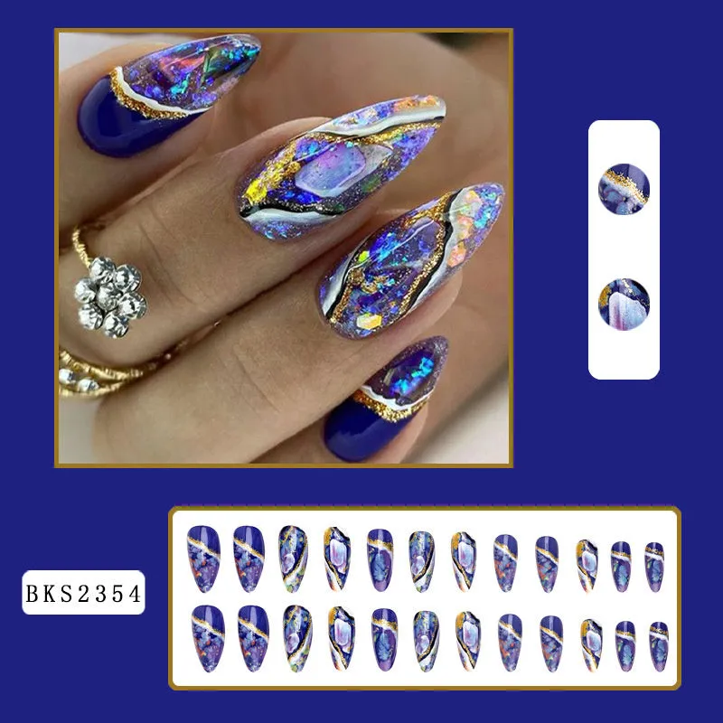 Almond-shaped rainbow nail stickers with colourful lines and plaid patterns in European Square style