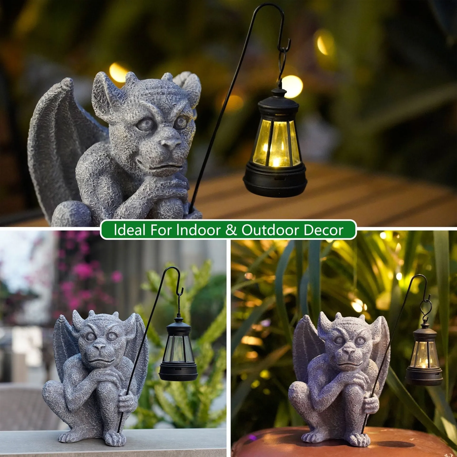 Resin stone statue ghost solar lamp with integrated solar panel on top of ghost head