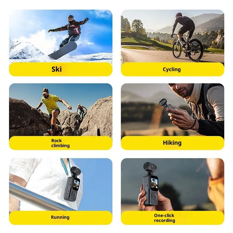 Q5 black handheld 4K camera with 140 degree wide angle lens and 1.5 inch LCD screen for outdoor riding recording