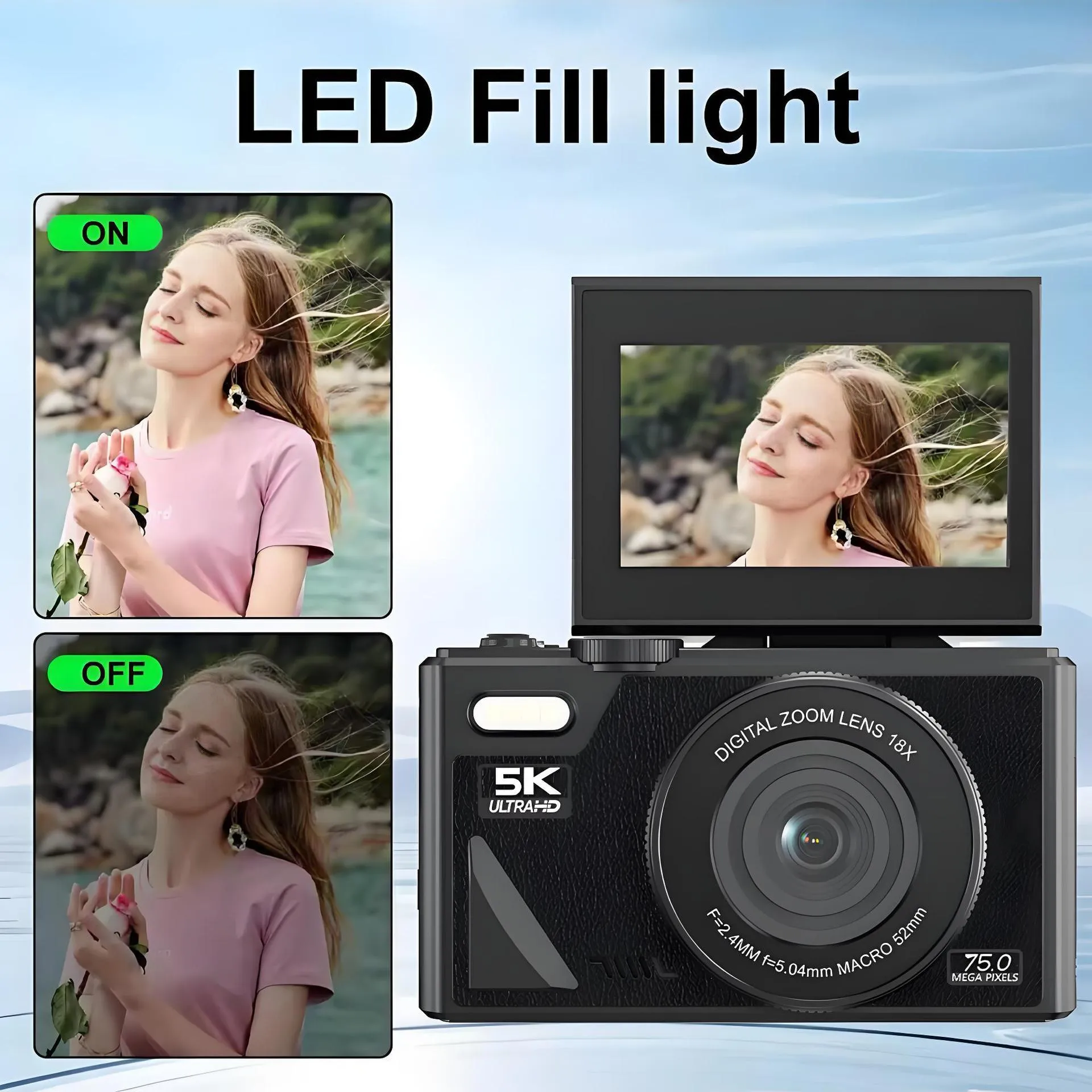 CCD camera HD digital camera with WiFi transmission in black, compact and portable