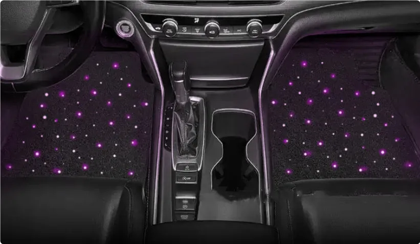 Car luminous foot mat ambience light USB LED front row 2 pieces polyester material