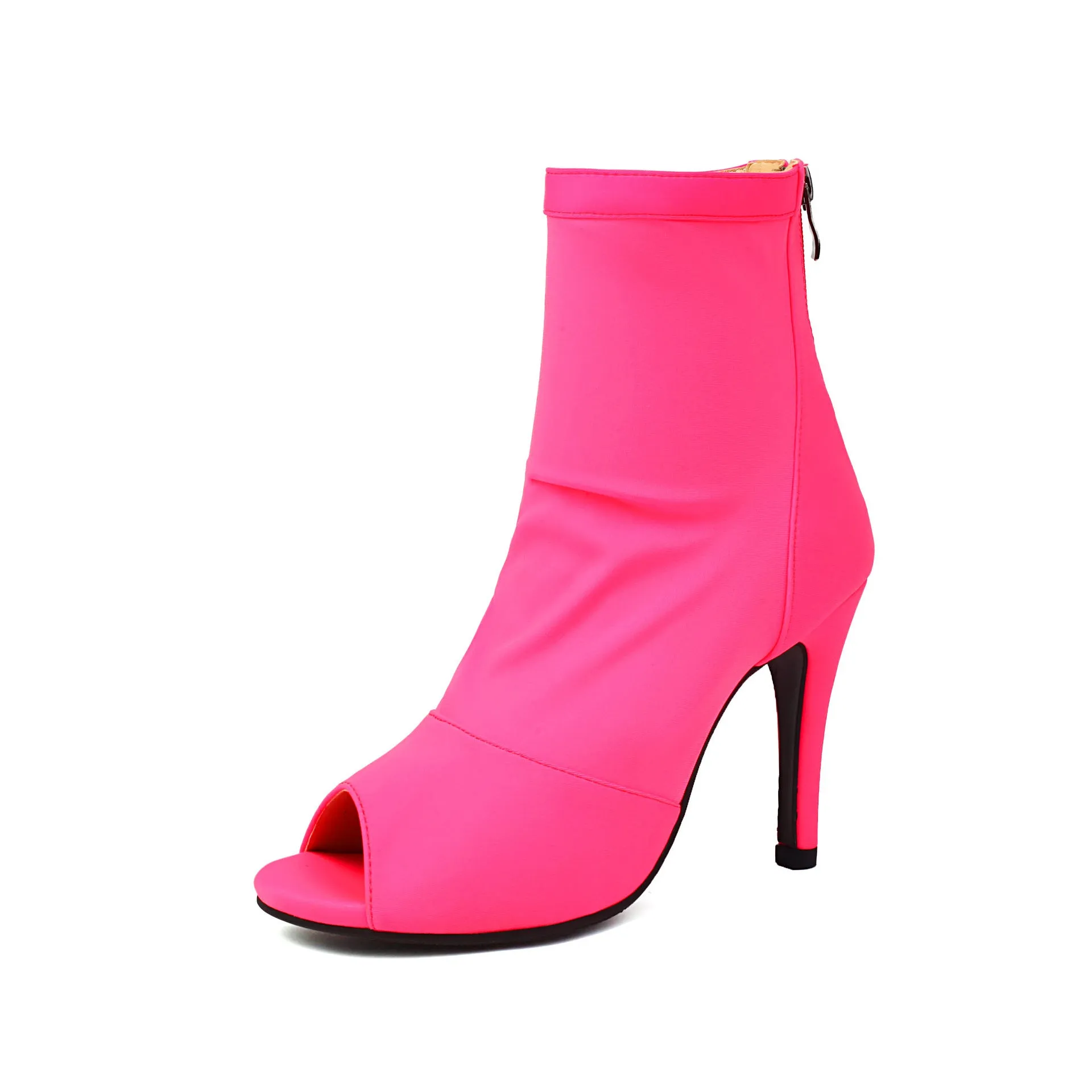Women's stiletto boots with fishmouth toe in black, rubber sole, 11cm heel height