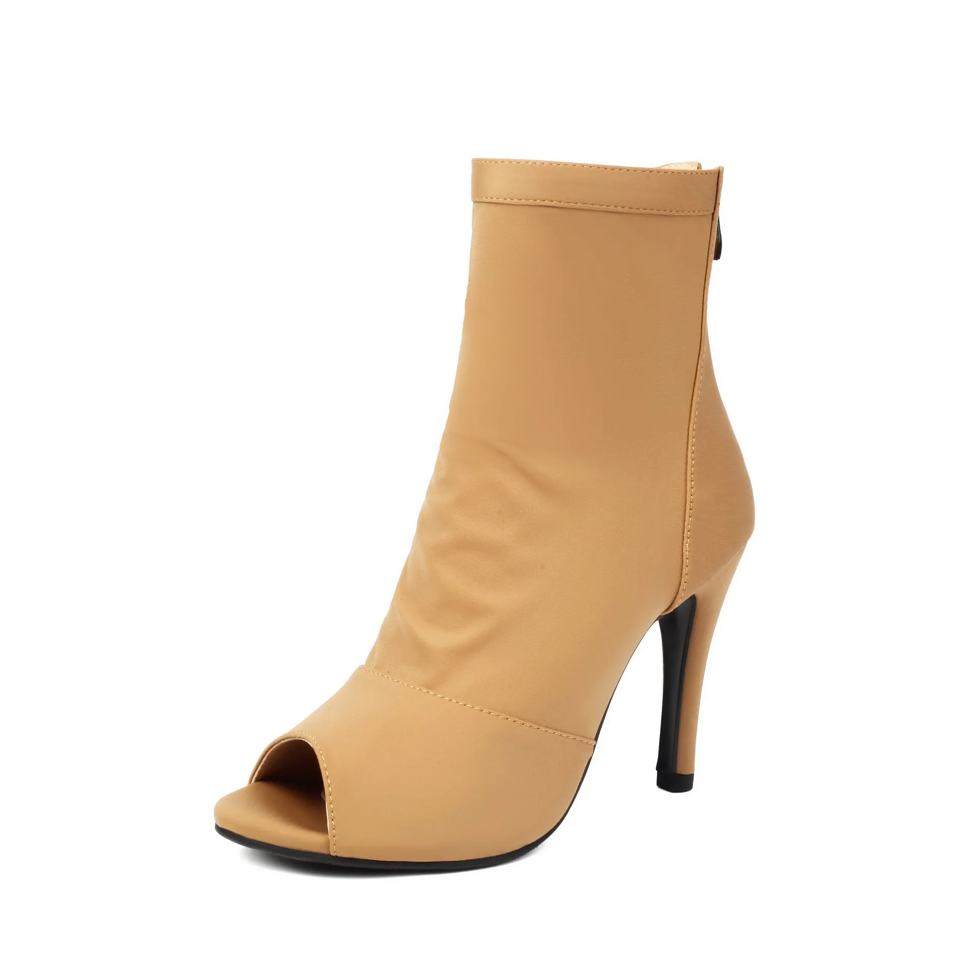 Women's stiletto boots with fishmouth toe in black, rubber sole, 11cm heel height