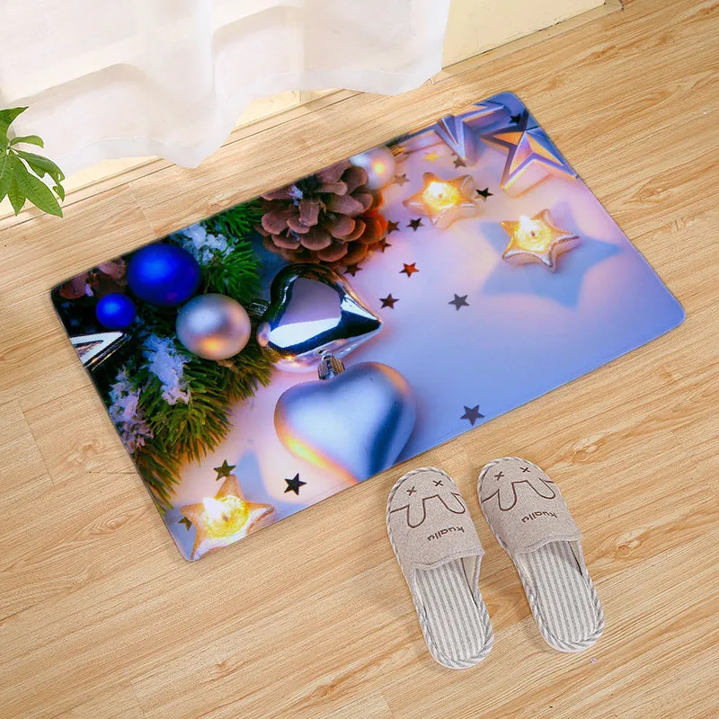 Flannel Christmas door mat rectangular non-slip machine-washable bathroom carpet multiple colour styles