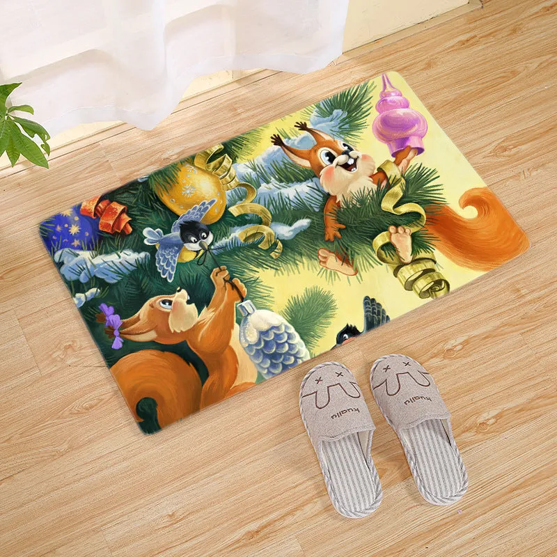 Flannel Christmas door mat rectangular non-slip machine-washable bathroom carpet multiple colour styles