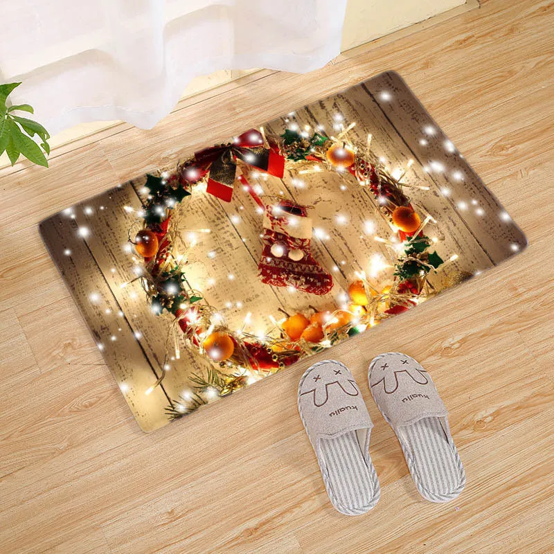 Flannel Christmas door mat rectangular non-slip machine-washable bathroom carpet multiple colour styles