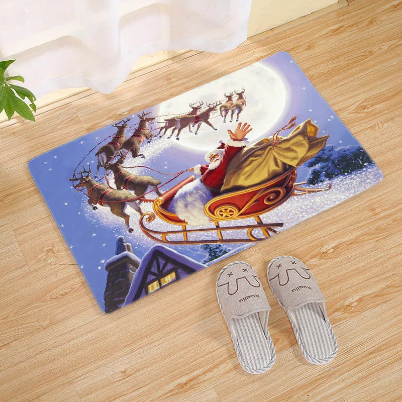 Flannel Christmas door mat rectangular non-slip machine-washable bathroom carpet multiple colour styles