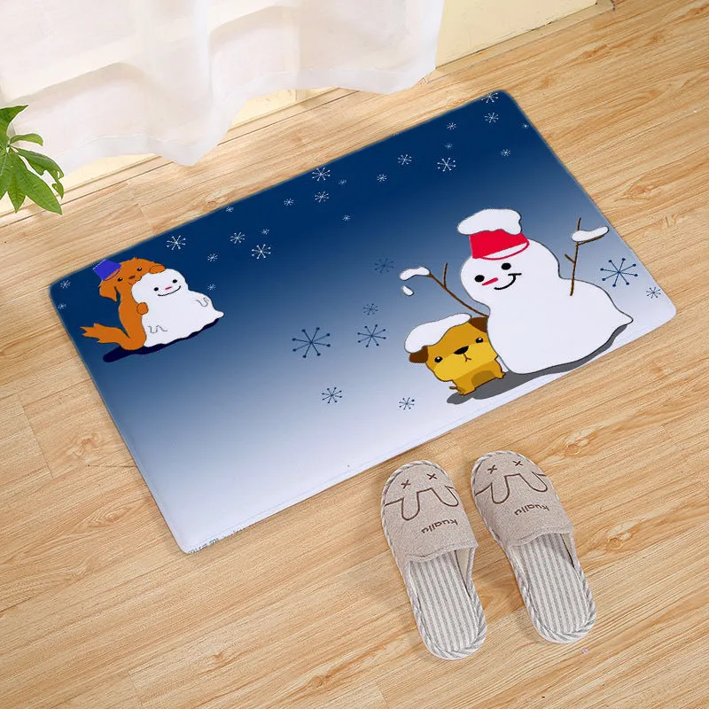 Flannel Christmas door mat rectangular non-slip machine-washable bathroom carpet multiple colour styles
