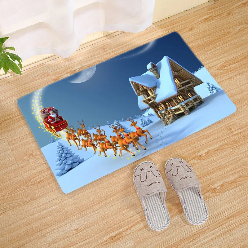 Flannel Christmas door mat rectangular non-slip machine-washable bathroom carpet multiple colour styles