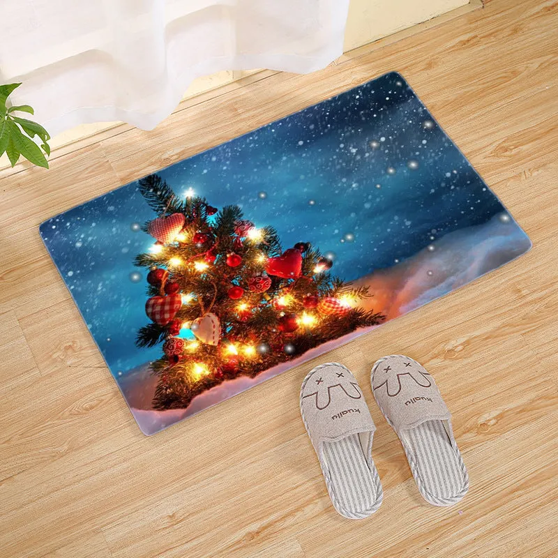 Flannel Christmas door mat rectangular non-slip machine-washable bathroom carpet multiple colour styles