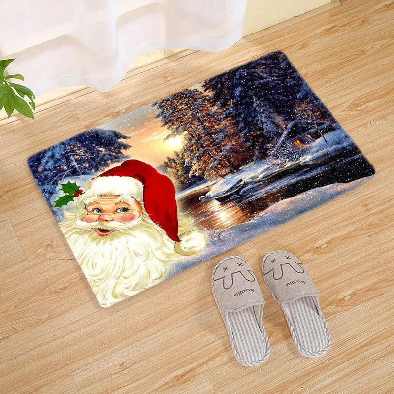Flannel Christmas door mat rectangular non-slip machine-washable bathroom carpet multiple colour styles