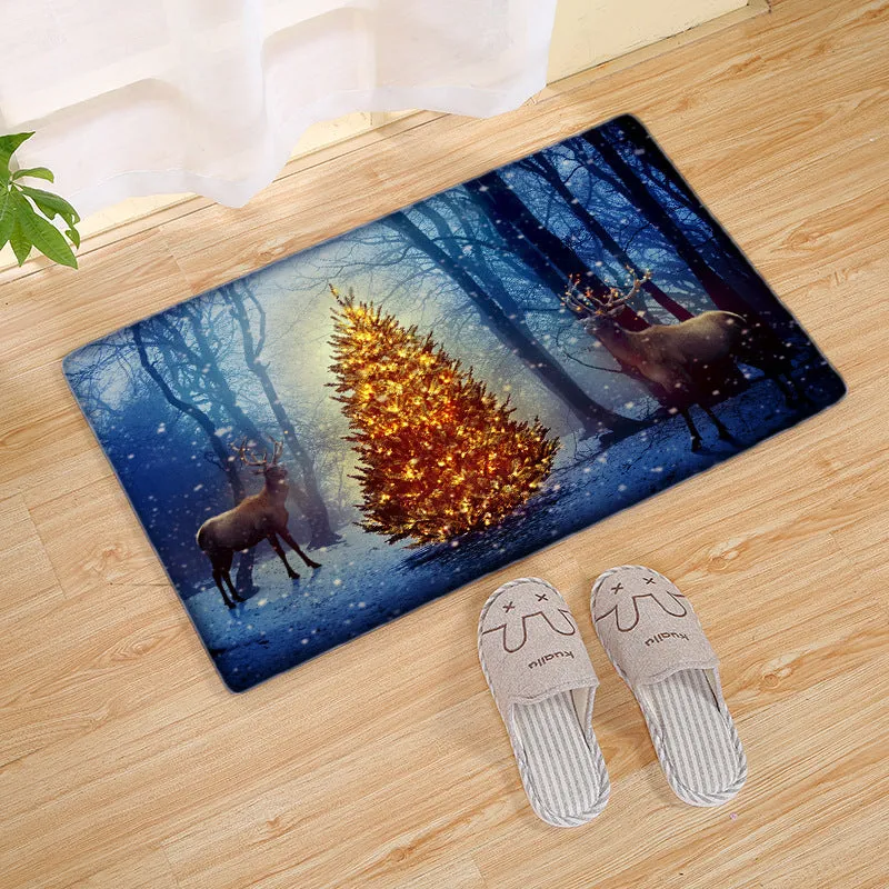 Flannel Christmas door mat rectangular non-slip machine-washable bathroom carpet multiple colour styles