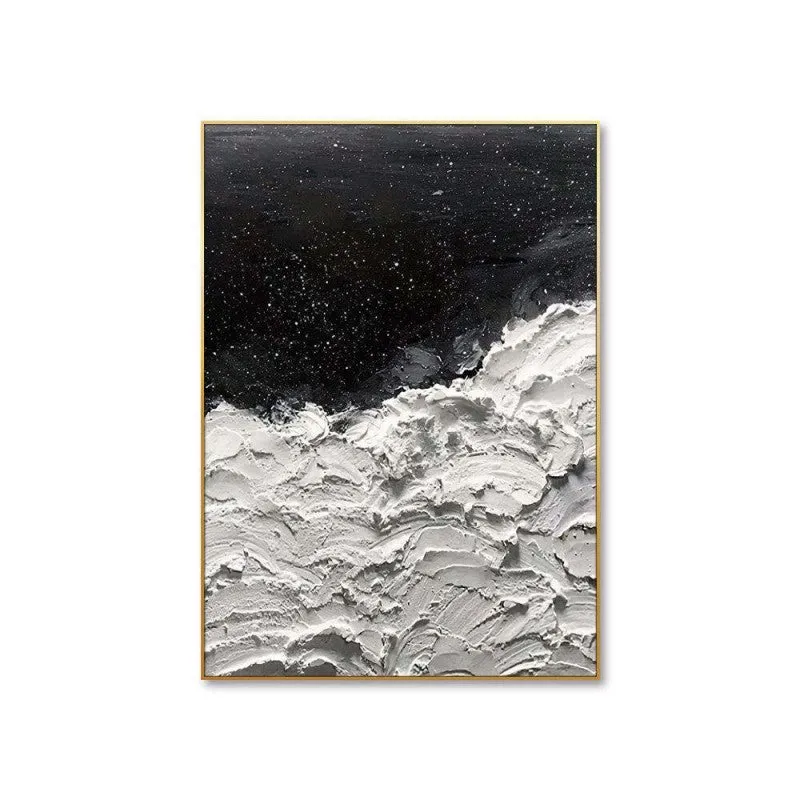 Hand-painted abstract oil painting canvas wall art Oceans Of Stars black and white seawave modern decor