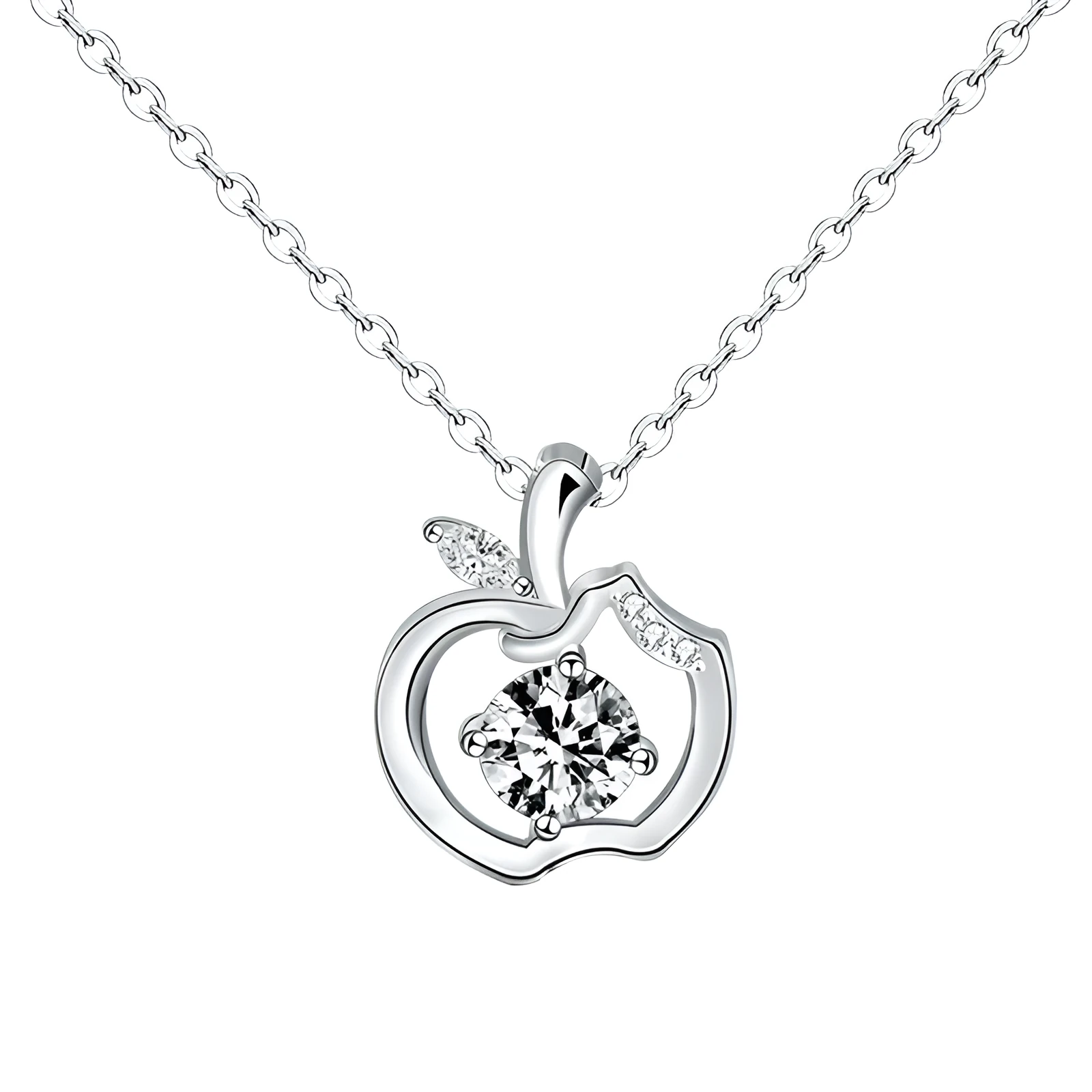 Pure silver collarbone moissanite pendant with round stone on a dainty chain