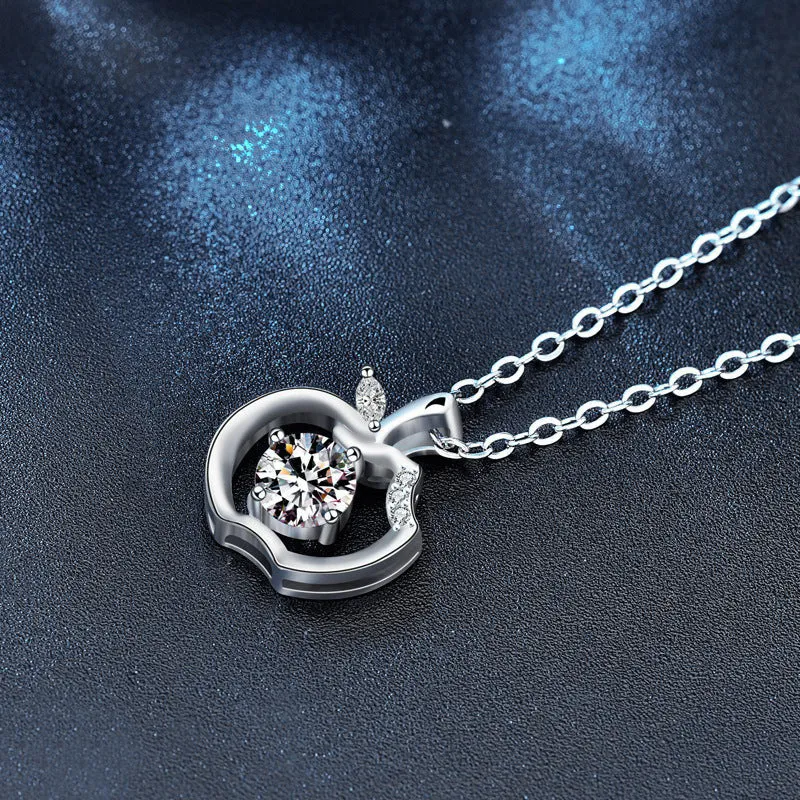 Pure silver collarbone moissanite pendant with round stone on a dainty chain
