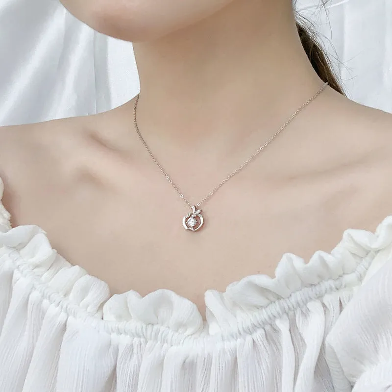 Pure silver collarbone moissanite pendant with round stone on a dainty chain