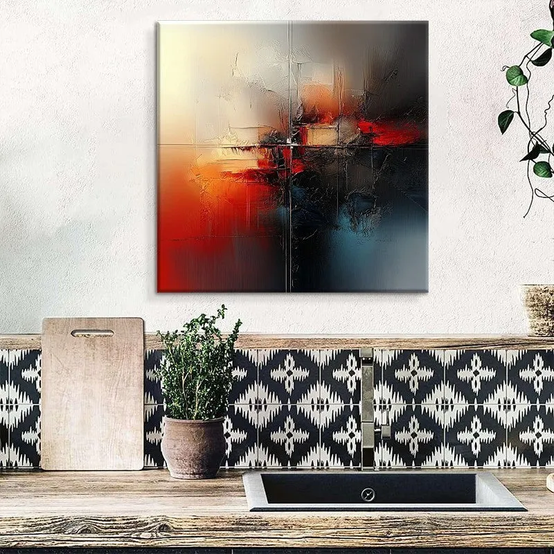Handmade abstract oil painting on canvas, modern red decor, rolled frameless wall art