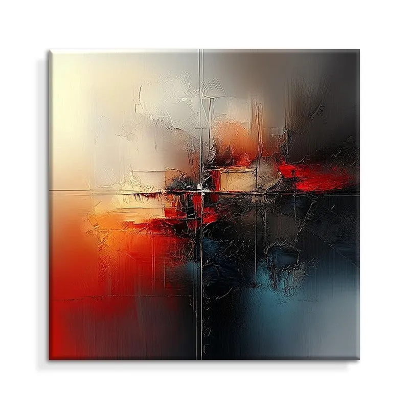Handmade abstract oil painting on canvas, modern red decor, rolled frameless wall art