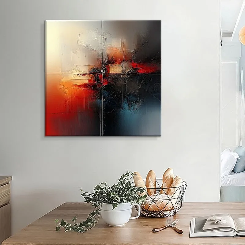 Handmade abstract oil painting on canvas, modern red decor, rolled frameless wall art