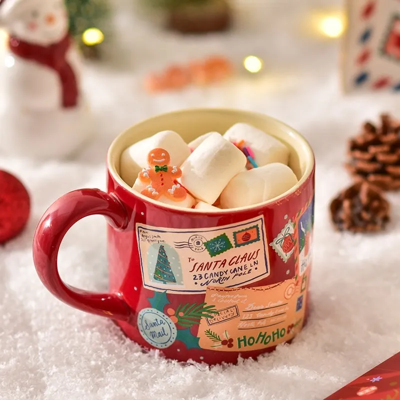 Ceramic winter gift mug 400ml cylindrical single layer home use