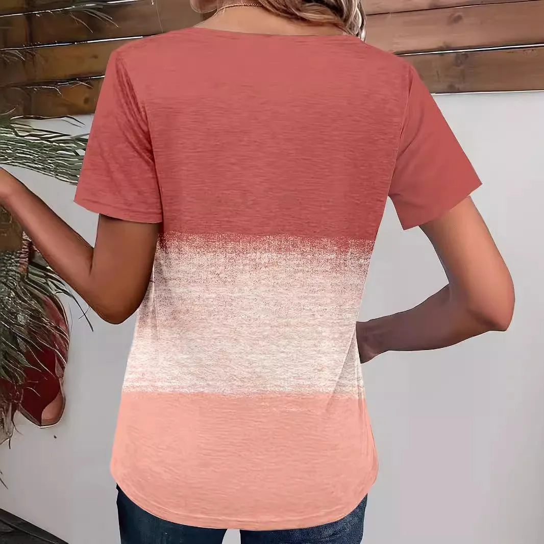 Pink dovetail square collar pleated ruffled short sleeves T-shirt loose fit pullover women polyester top