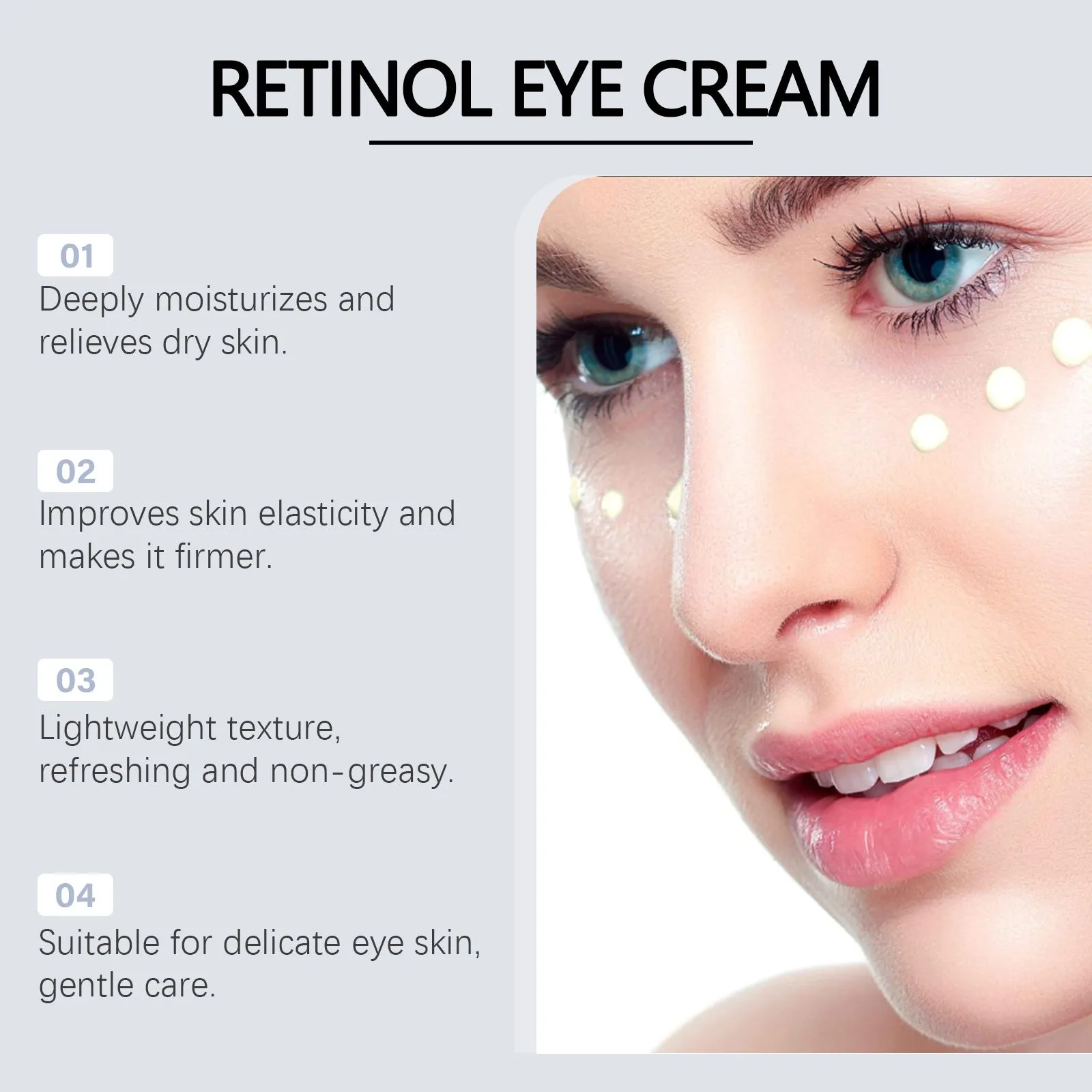 Retinol eye cream container with 20g soft moisturising formula for under-eye application