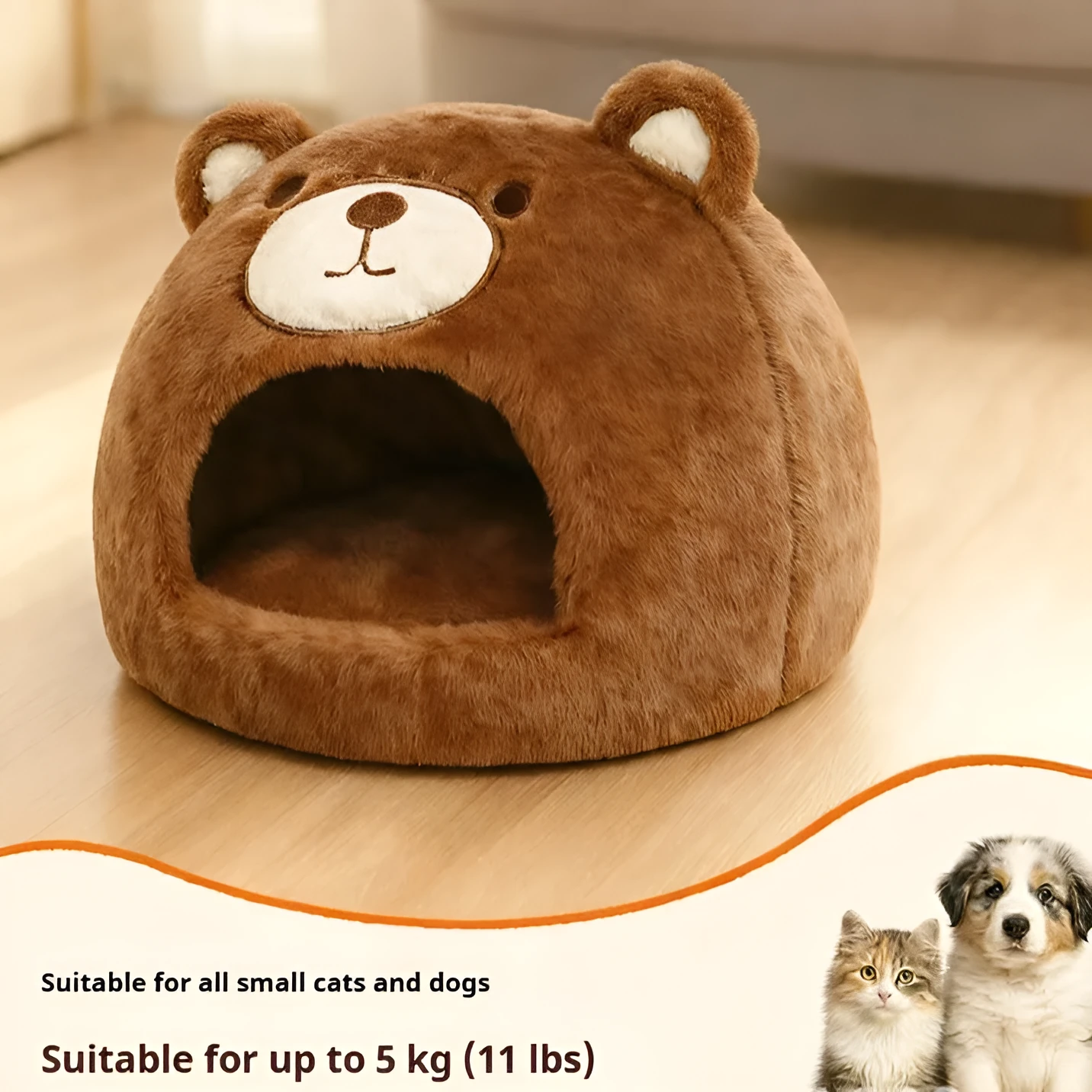 Closed white faced bear cat nest 42 by 42 by 33 cm cloth construction