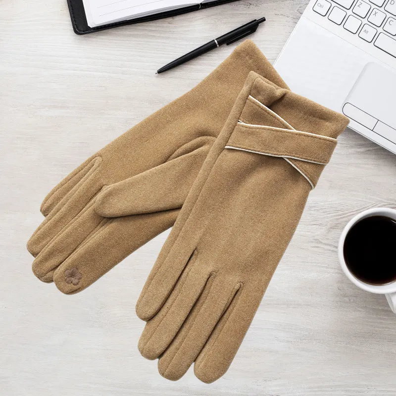 Women's winter cycling and driving touch screen gloves in black with velvet padded polyester fabric