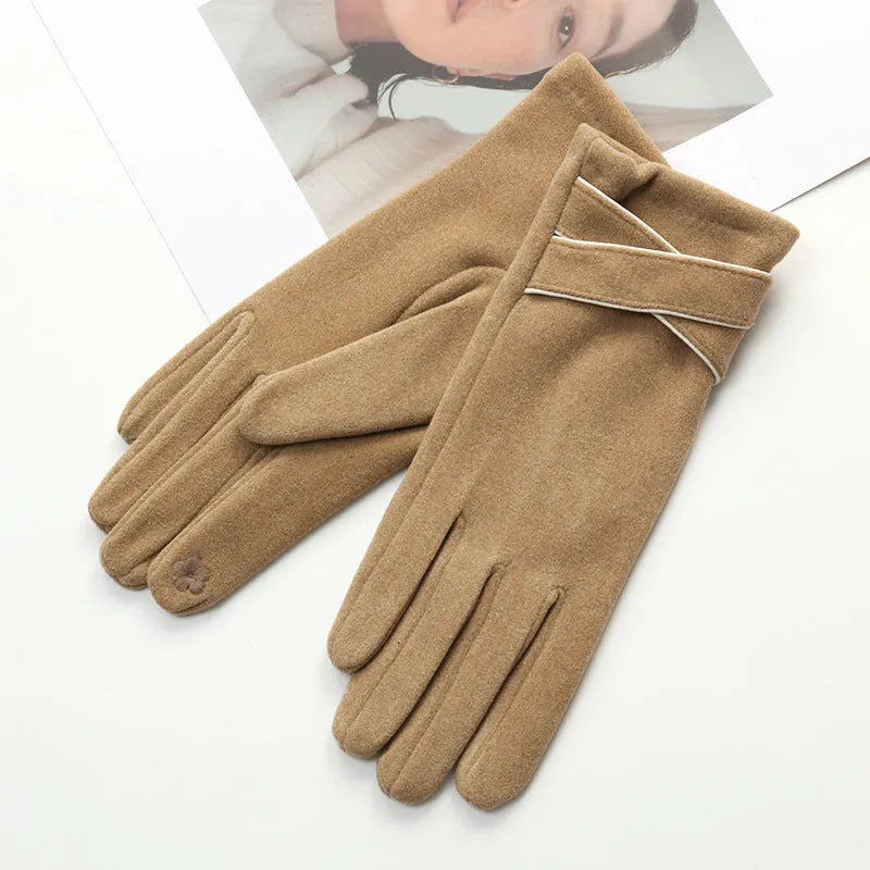 Women's winter cycling and driving touch screen gloves in black with velvet padded polyester fabric