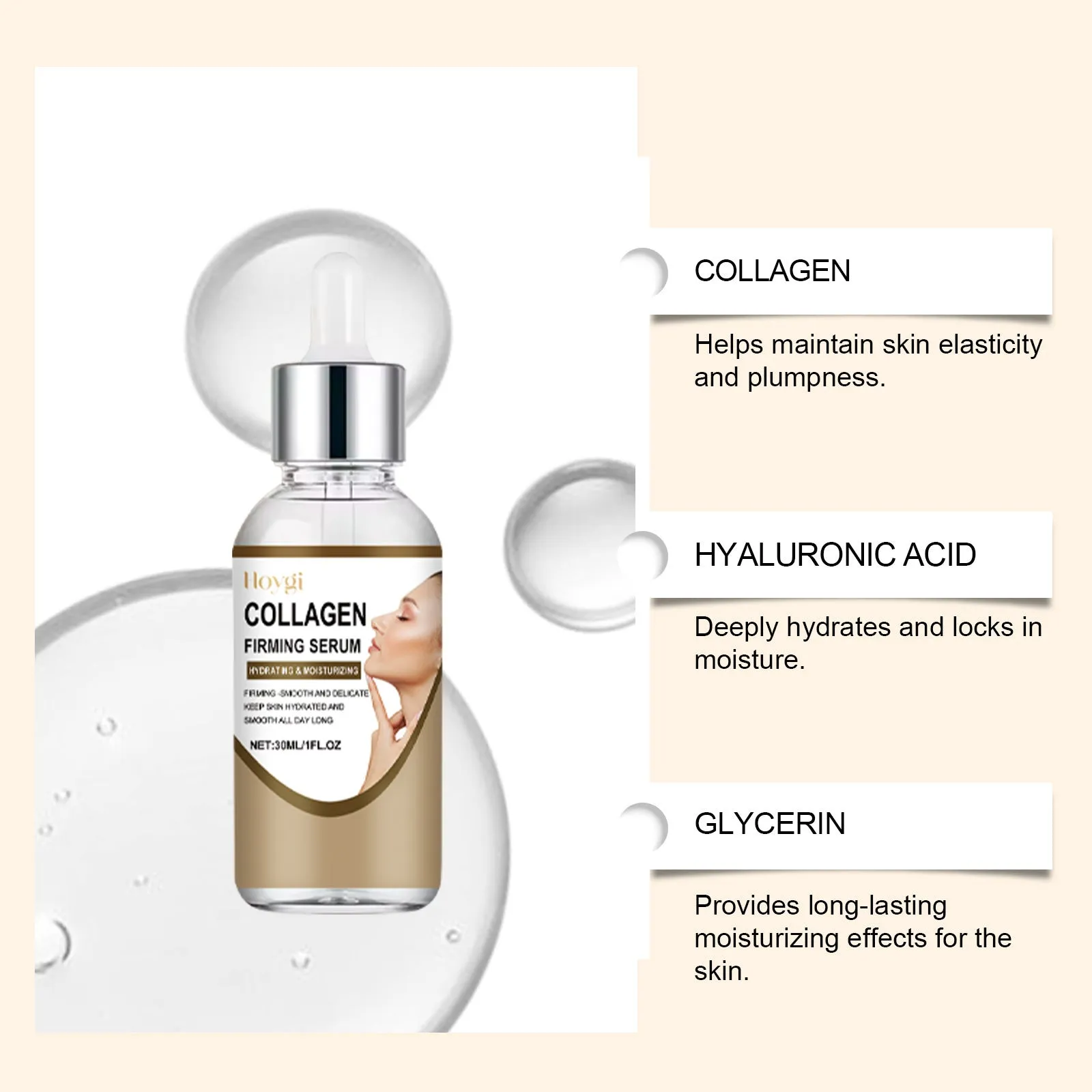 30ml bottle of Collagen Firming Care Solution with glycerol and hyaluronic acid.