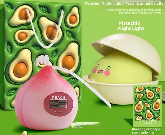 Pistachio-shaped silicone night light with LED bulb and data cable, designed for babies and toddlers as a sleep aid