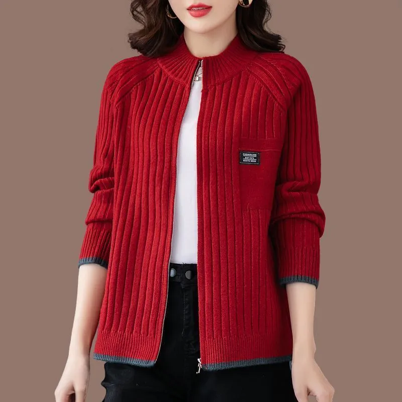 Women's loose knitted cardigan coat wool blend long sleeves beige colour open front