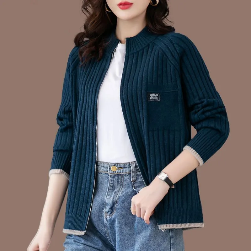 Women's loose knitted cardigan coat wool blend long sleeves beige colour open front